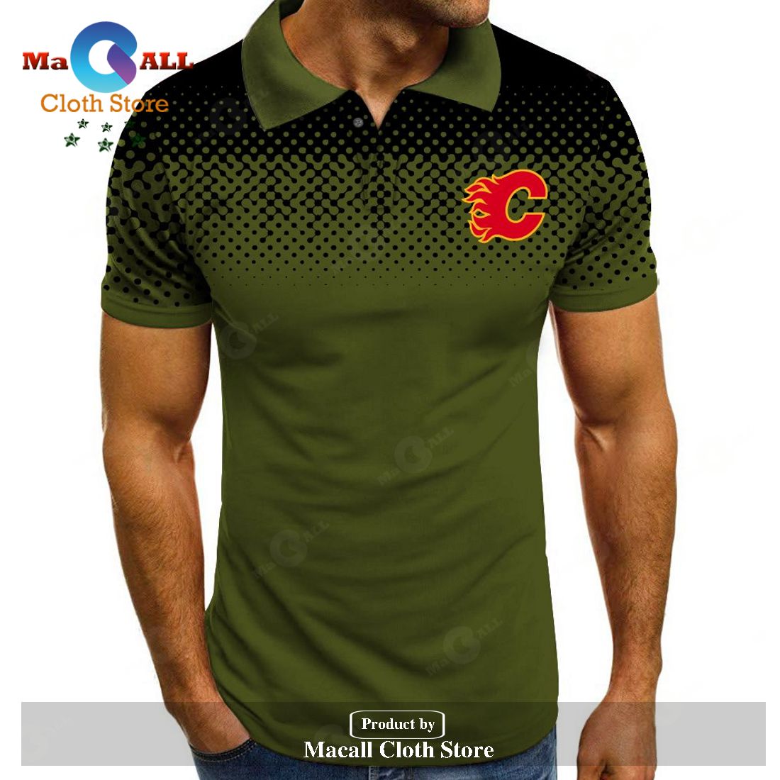 NHL Calgary Flames Special Multi Color Moss Green Polo Shirt