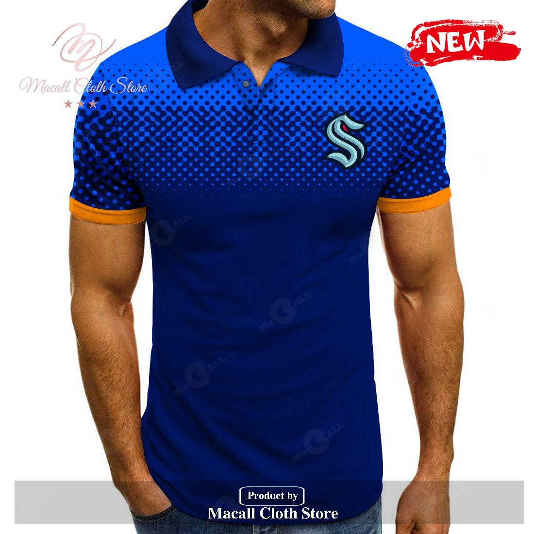 NHL Seattle Kraken Special Multi Color Blue Polo Shirt NHL Seattle Kraken Special Multi Color Blue Polo Shirt