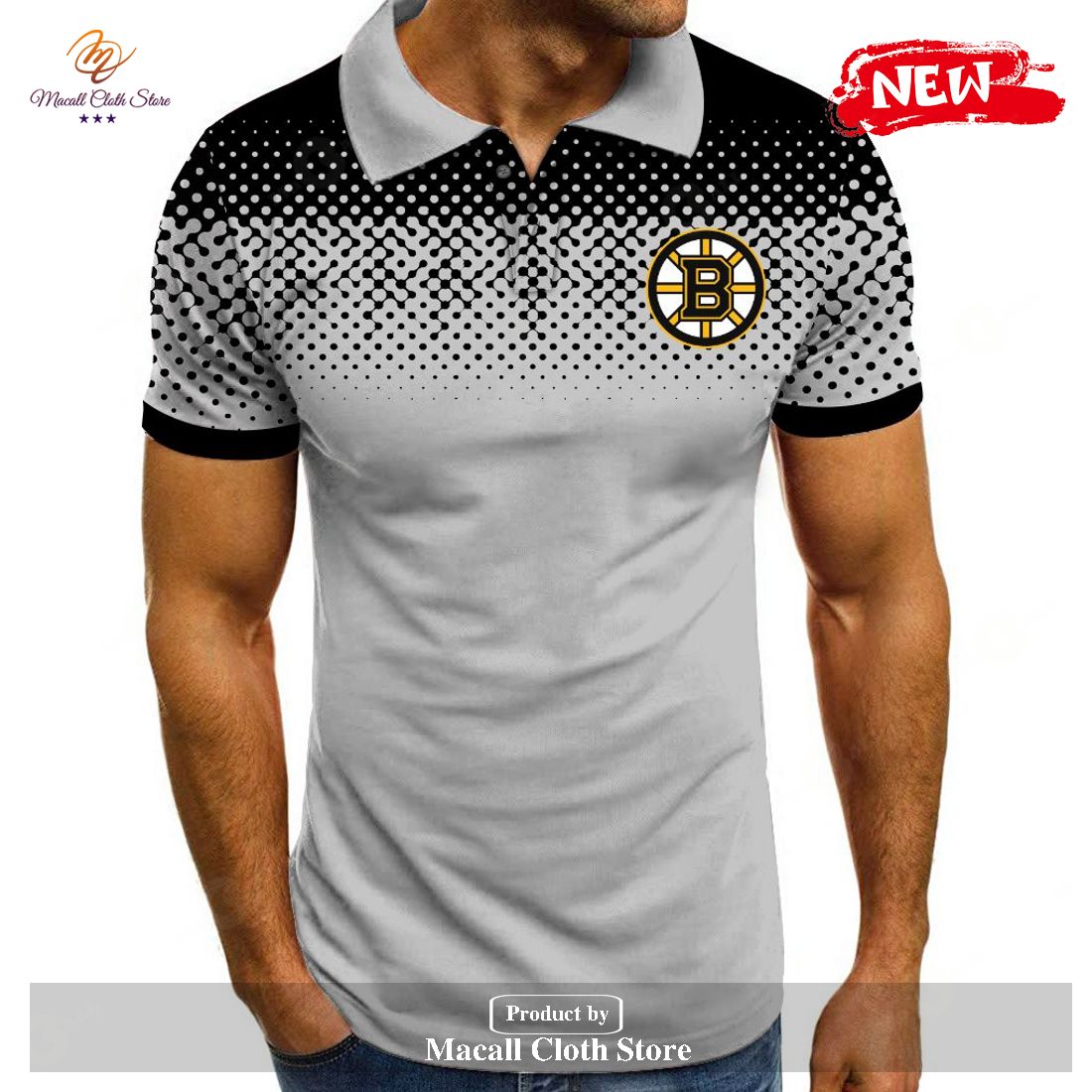 NHL Boston Bruins Special Multi Light Grey Color Polo Shirt NHL Boston Bruins Special Multi Light Grey Color Polo Shirt