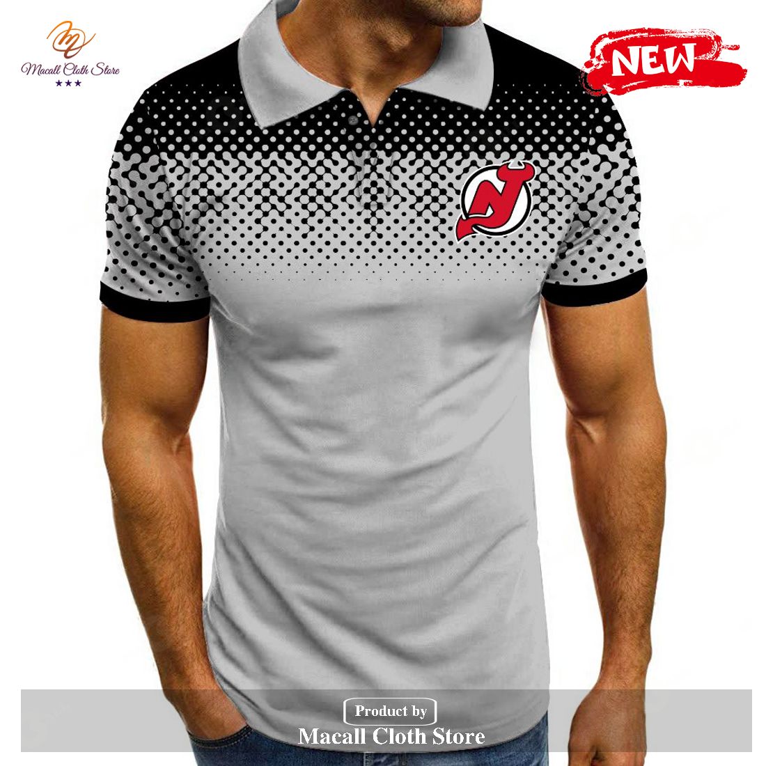 NHL New Jersey Devils Special Multi Light Grey Color Polo Shirt NHL New Jersey Devils Special Multi Light Grey Color Polo Shirt