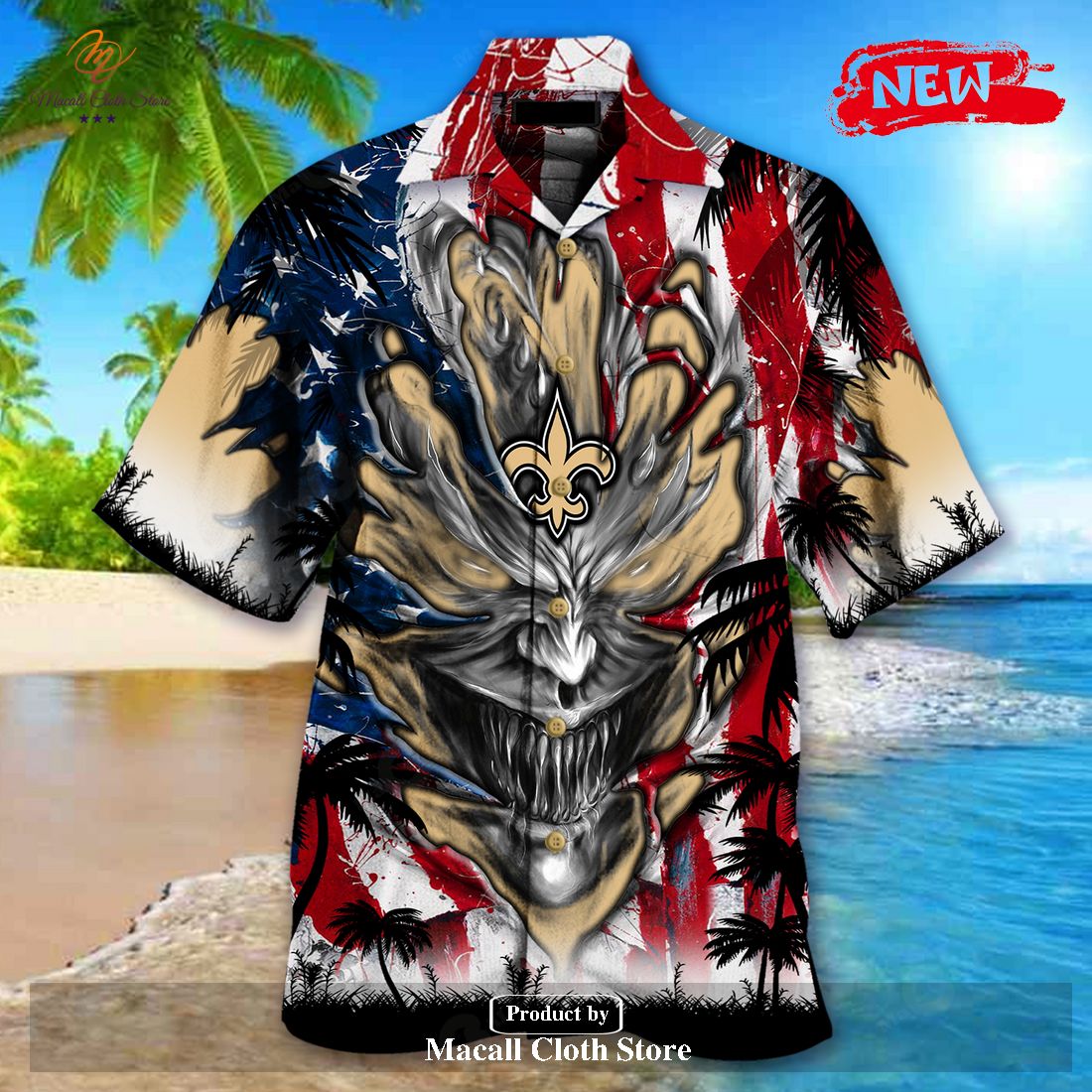 [NEW] Personalized NFL New Orleans Saints US Flag Demon Face Hawaiian Shirt and Short