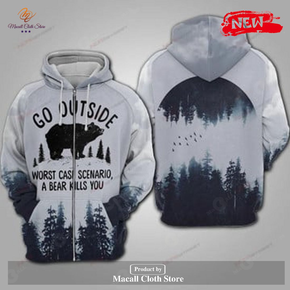 Bear Camping Go Outside White Snow Camping Shirts Collection Hoodie Sweatshirt 3D