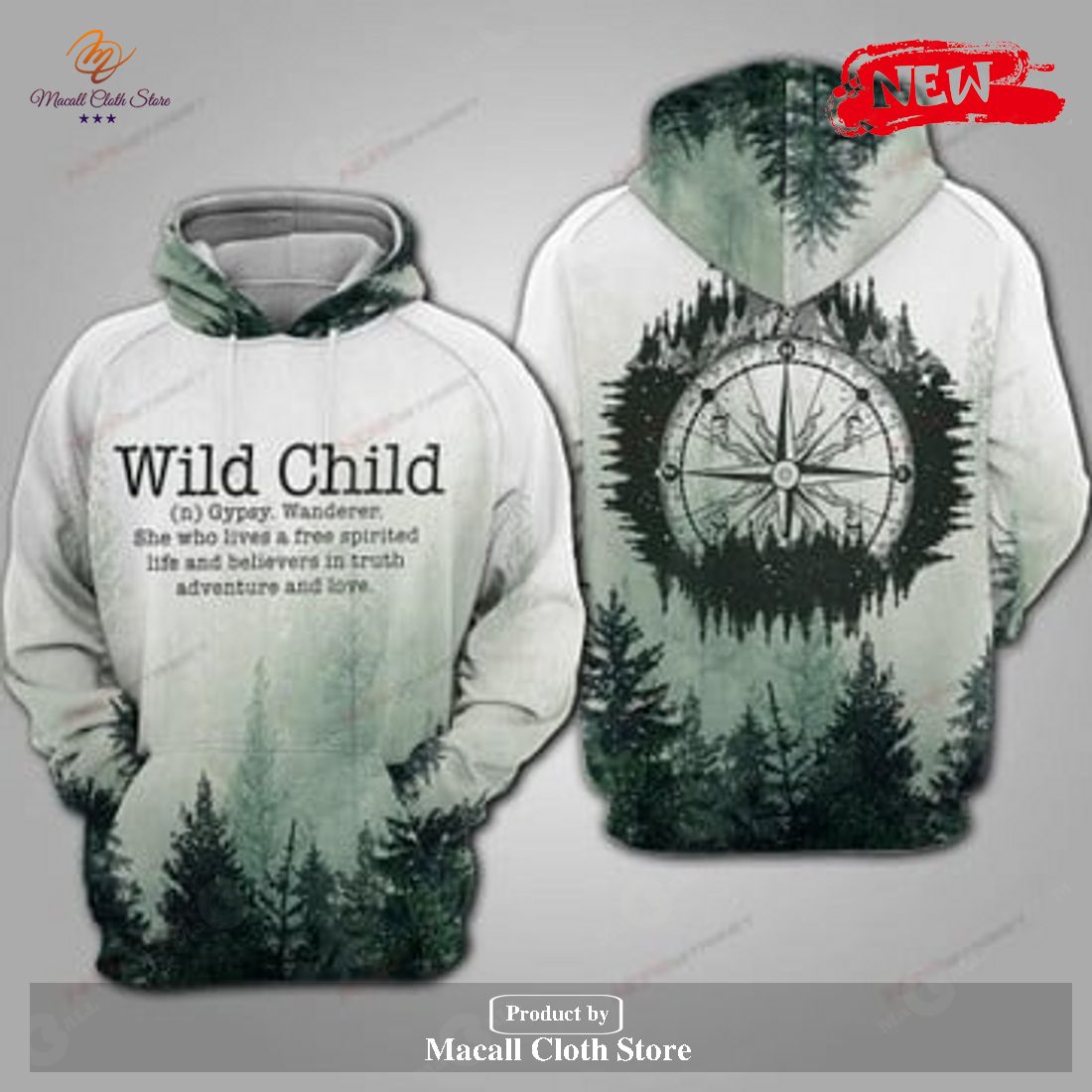 Wild Child Hoodie Green Forest Camping Shirts Collection Hoodie Sweatshirt 3D
