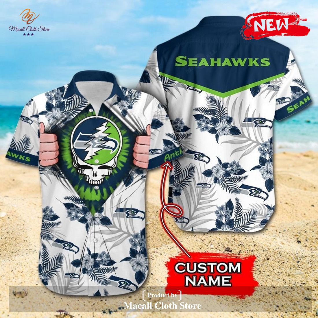 Personalized NFL Seattle Seahawks Grateful Dead Gift For Fan Personalized Hawaiian Shirt and Short