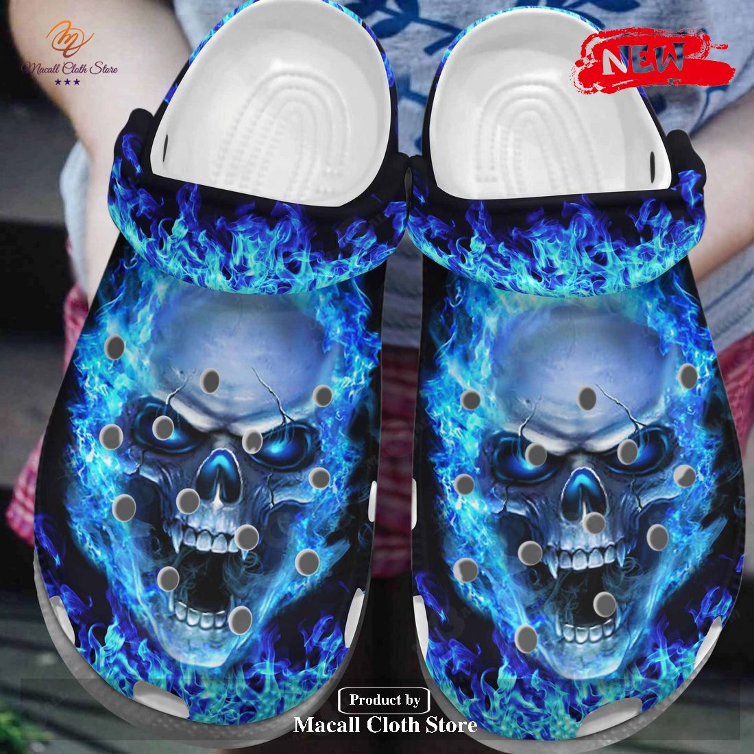 [NEW] Blue Fire Skull Birthday Gifts For Men Son Crocs Clogs Shoes