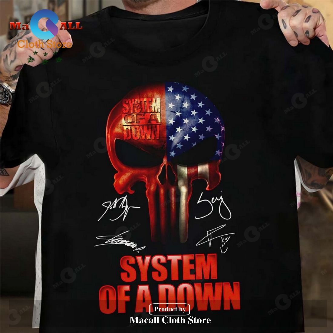System Of A Down American Flag Skull Unisex Classic T-Shirt Hoodie Sweatshirt