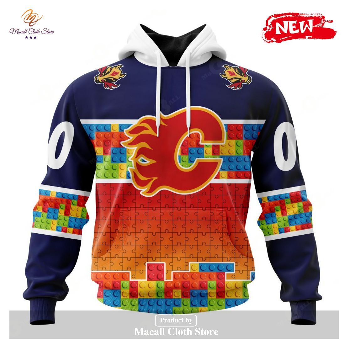 Personalized NHL Calgary Flames Special Design Puzzle Game Gradients Full Color Hoodie Sweatshirt 3D