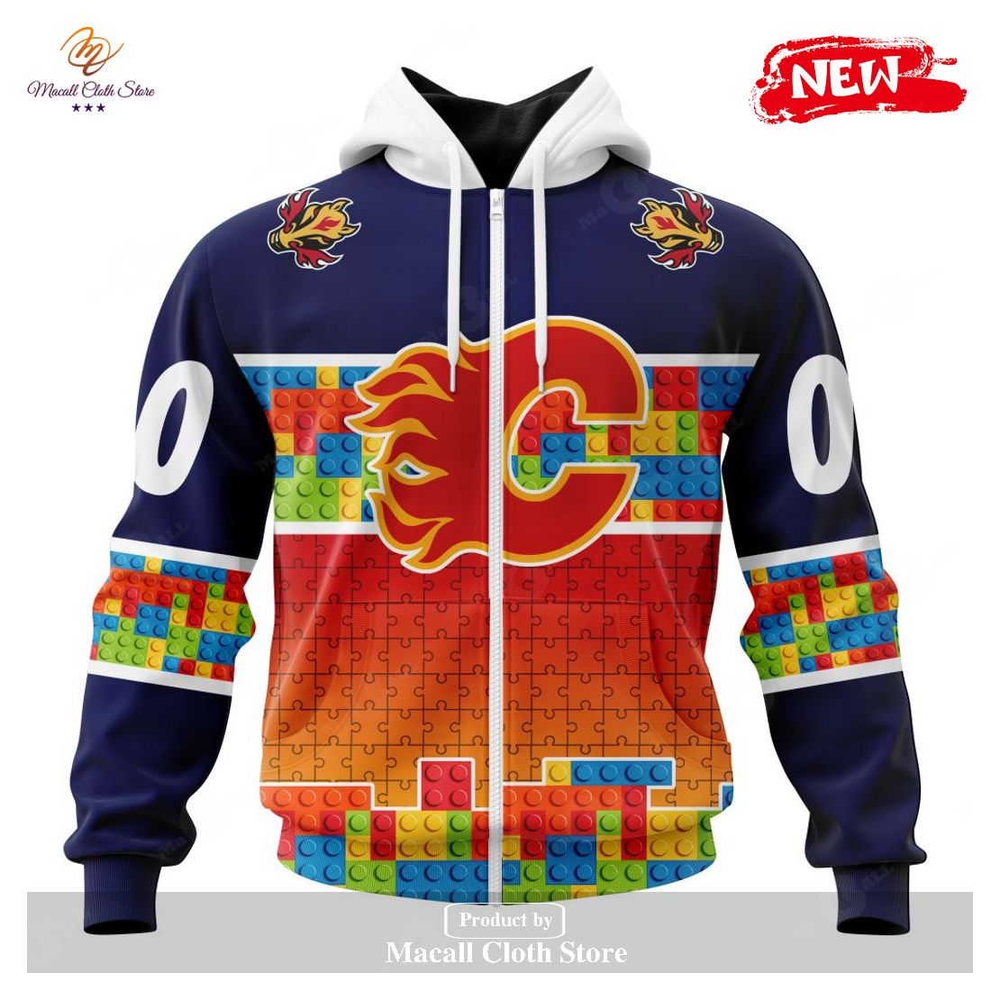 Personalized NHL Calgary Flames Special Design Puzzle Game Gradients Full Color Hoodie Sweatshirt 3D