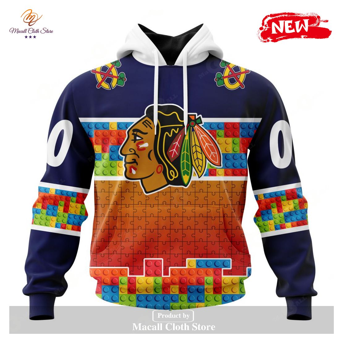Personalized NHL Chicago Blackhawks Special Design Puzzle Game Gradients Full Color Hoodie Sweatshirt 3D