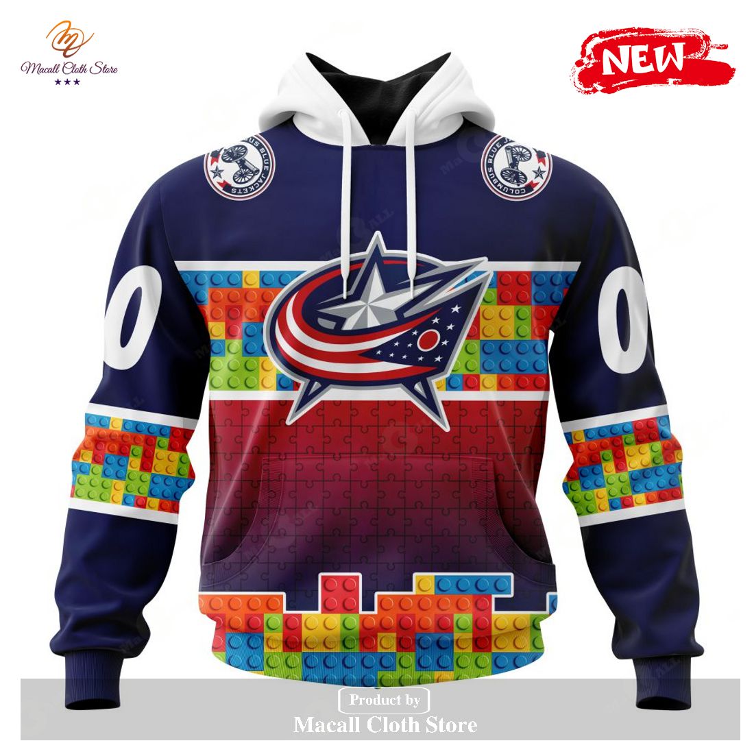 Personalized NHL Columbus Blue Jackets Special Design Puzzle Game Gradients Full Color Hoodie Sweatshirt 3D