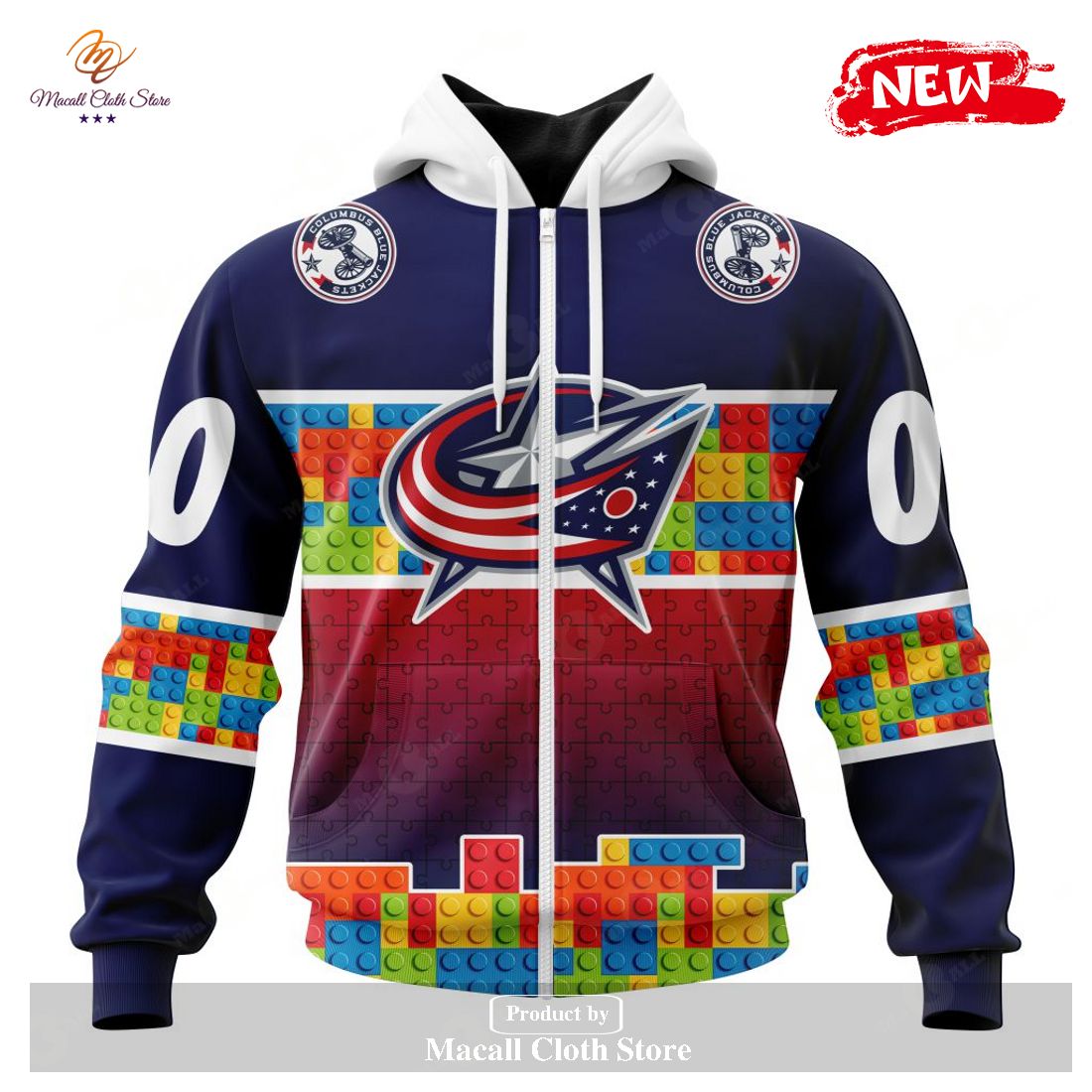 Personalized NHL Columbus Blue Jackets Special Design Puzzle Game Gradients Full Color Hoodie Sweatshirt 3D
