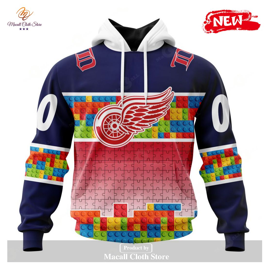 Personalized NHL Detroit Red Wings Special Design Puzzle Game Gradients Full Color Hoodie Sweatshirt 3D