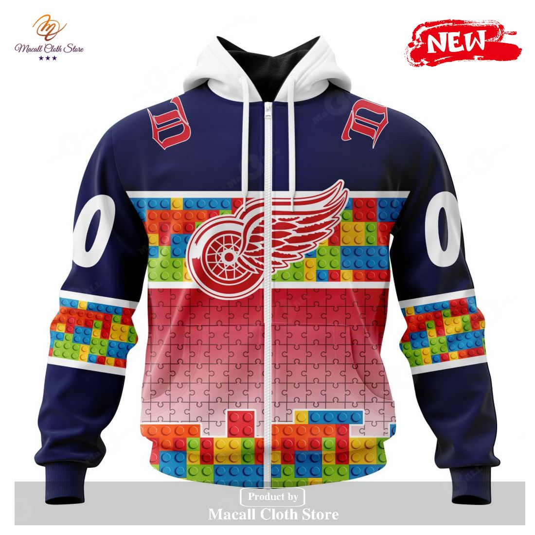 Personalized NHL Detroit Red Wings Special Design Puzzle Game Gradients Full Color Hoodie Sweatshirt 3D
