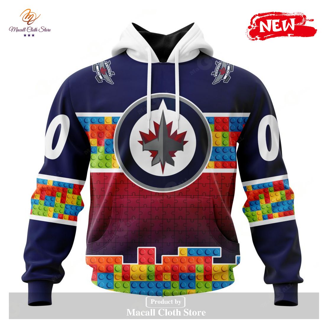 Personalized NHL Winnipeg Jets Special Design Puzzle Game Gradients Full Color Hoodie Sweatshirt 3D