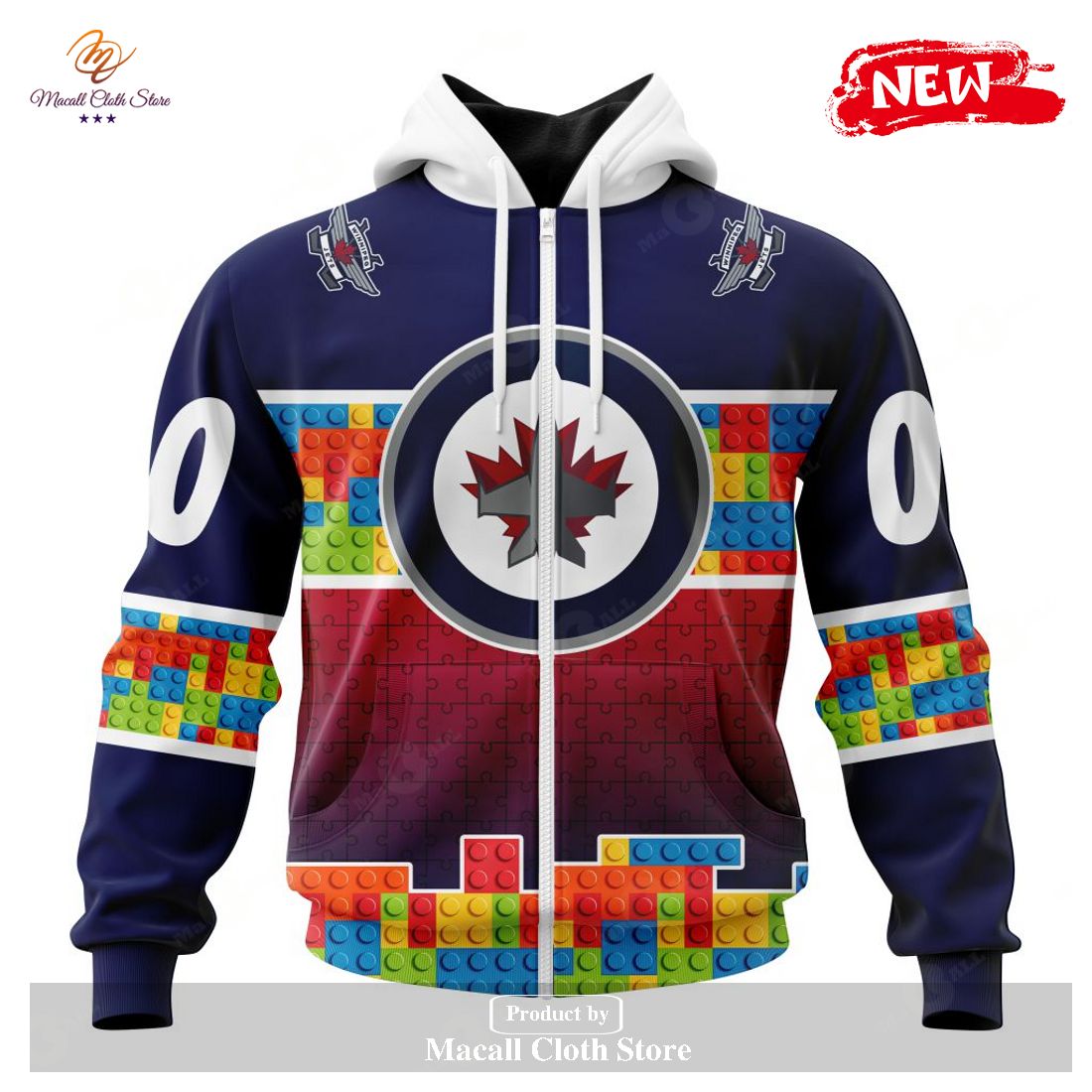 Personalized NHL Winnipeg Jets Special Design Puzzle Game Gradients Full Color Hoodie Sweatshirt 3D