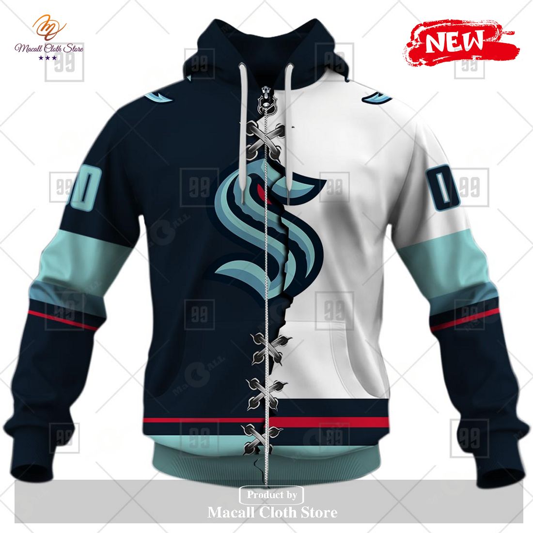 Personalized NHL Seattle Kraken Mix Color Jersey 2023 Hoodie Sweatshirt 3D