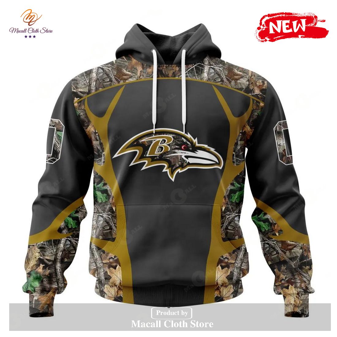 Personalized NFL Baltimore Ravens Special Camo Hunting Black Design Hoodie Sweatshirt 3D