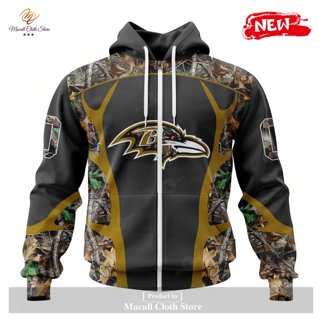 Personalized NFL Baltimore Ravens Special Camo Hunting Black Design Hoodie Sweatshirt 3D