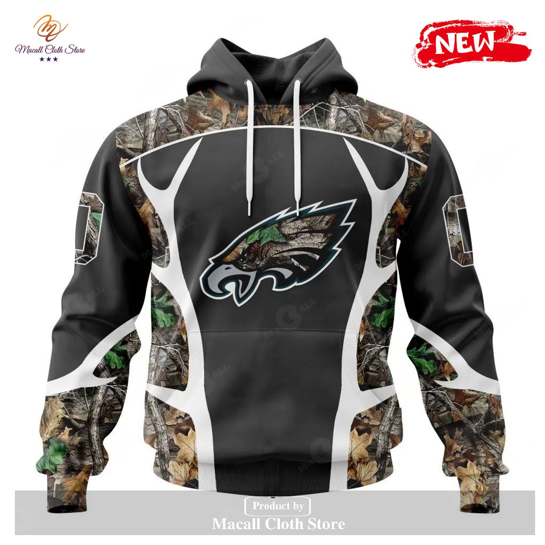 Personalized NFL Philadelphia Eagles Special Camo Hunting Black Design Hoodie Sweatshirt 3D