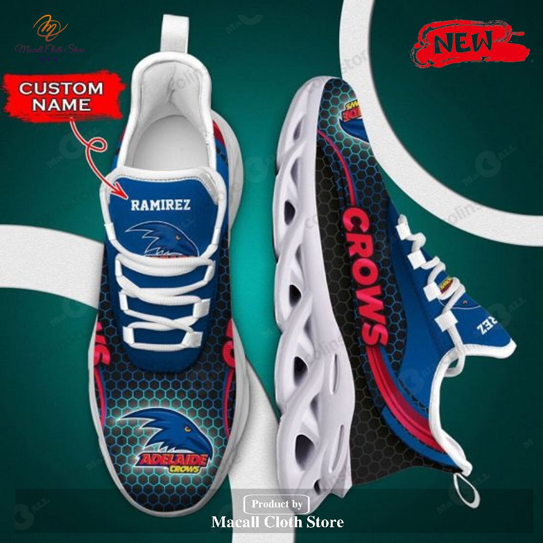 Personalized Name Adelaide Crows Max Soul Clunky Sneakers Shoes Luxury AFL Max Soul Sneakers