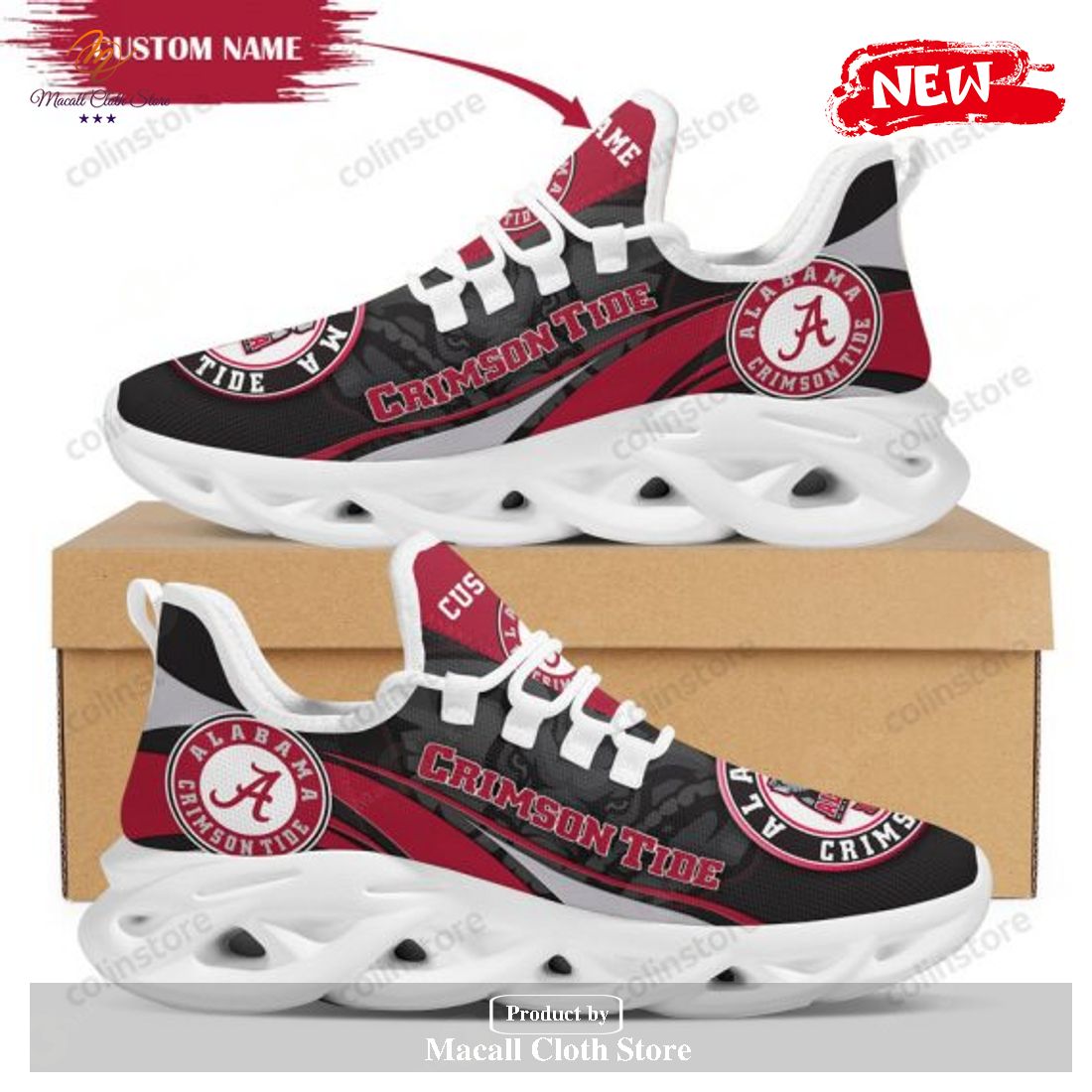 Personalized Name Alabama Crimson Tide Mascot Running Sports For Fan Max Soul Sneakers