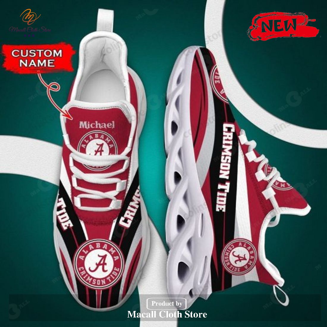 Personalized Name Alabama Crimson Tide Max Soul Clunky Luxury NCAA Max Soul Sneakers