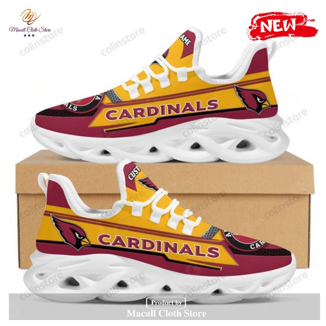 Personalized Name Arizona Cardinals Football Team Symbol Geometric Pattern For Men And Women Max Soul Sneaker Shoes