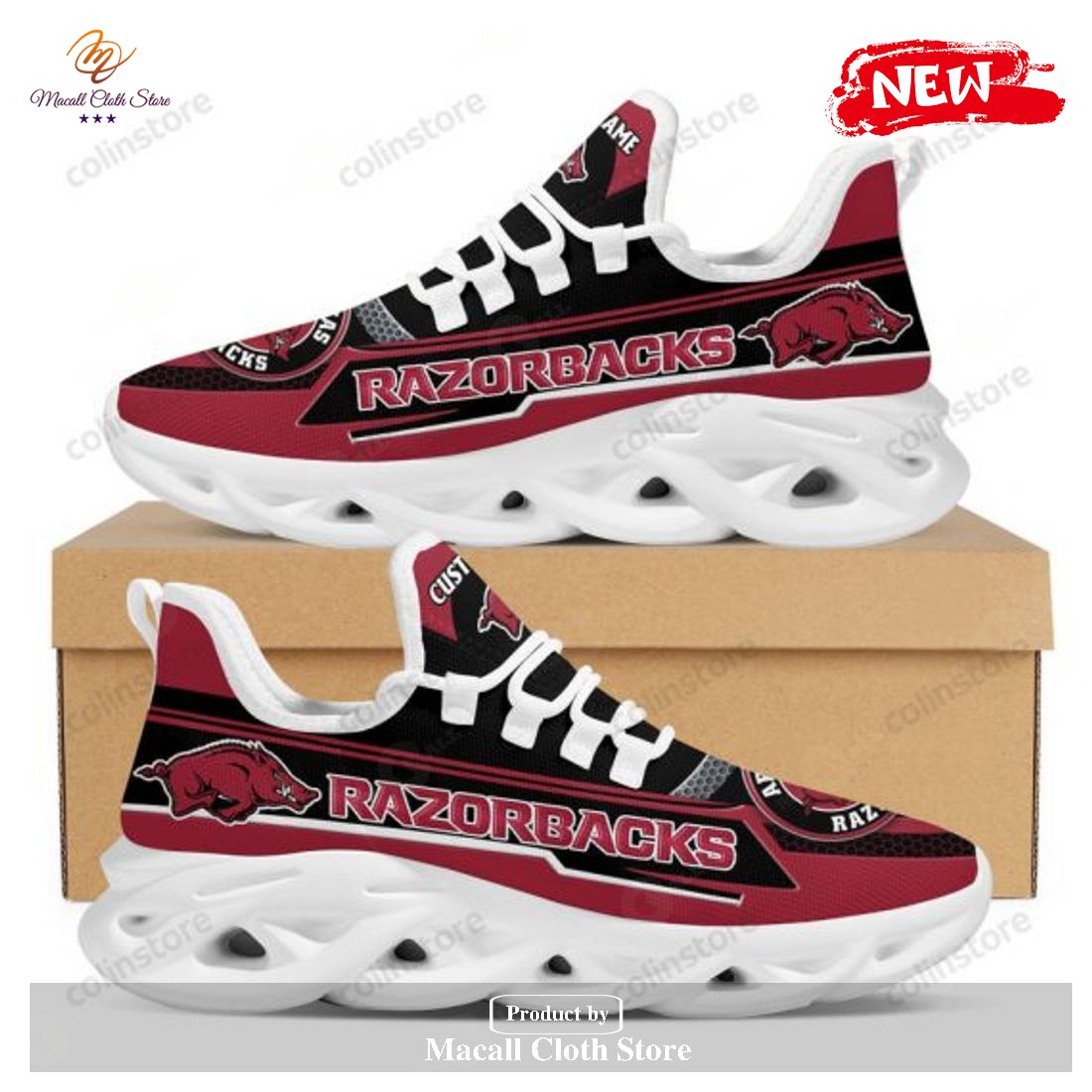 Personalized Name Arkansas Razorbacks Football Team Symbol Geometric Pattern For Men And Women Max Soul Sneaker Shoes