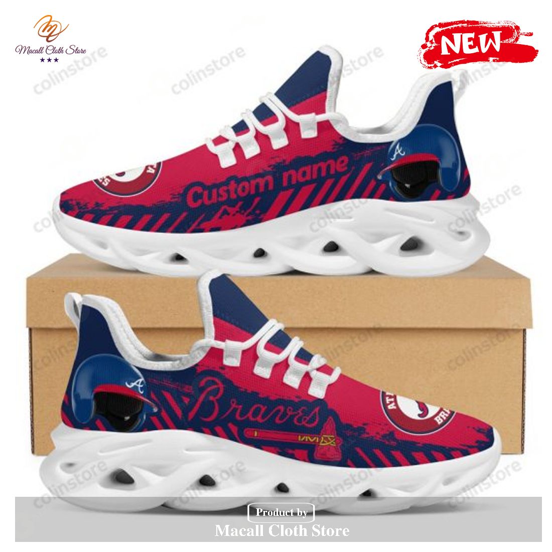 Personalized Name Atlanta Braves Baseball Team Helmet Shoes For Fans Max Soul Sneaker Shoes