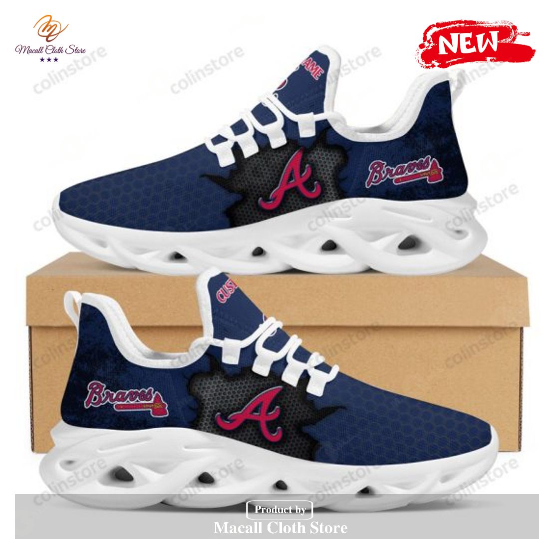 Personalized Name Atlanta Braves Cracked Trending Design Clunky Sneaker Shoes Max Soul Sneaker Shoes