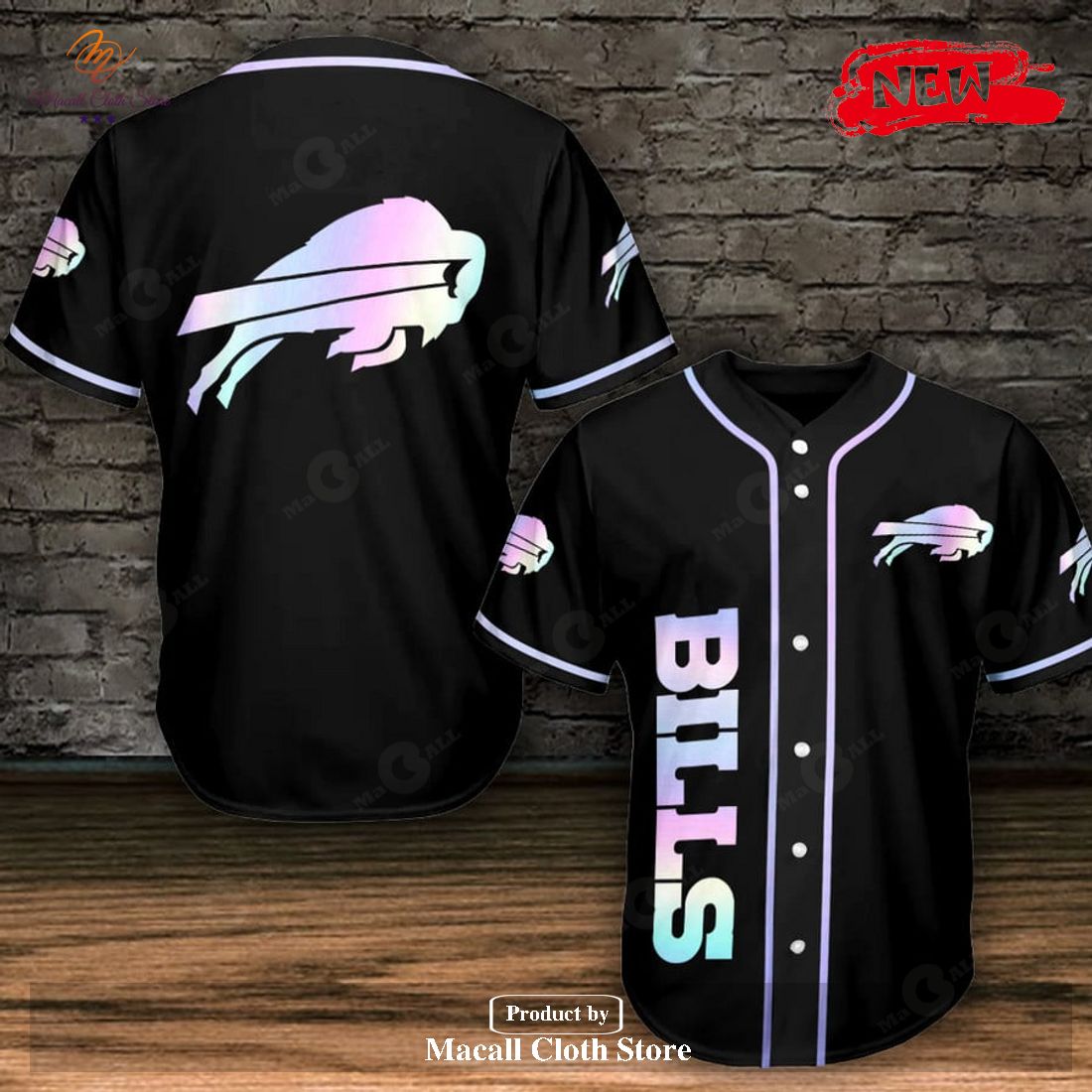 NFL Buffalo Bills Black Gradient Color Design Baseball Jersey NFL Buffalo Bills Black Gradient Color Design Baseball Jersey