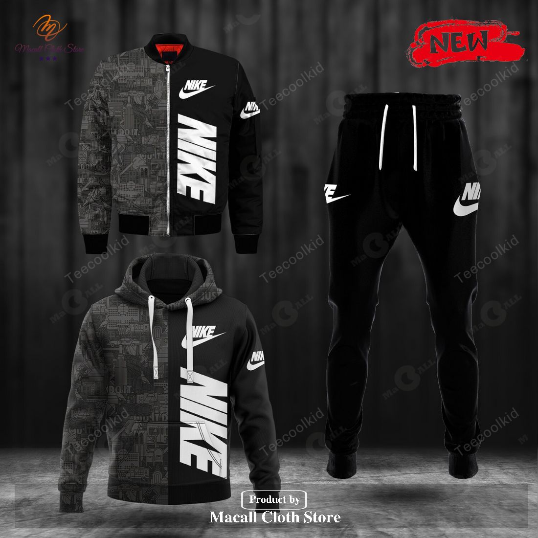 Nike Black Skull Fashion Classic Luxury Hoodie Sweatshirt 3D And Pants
