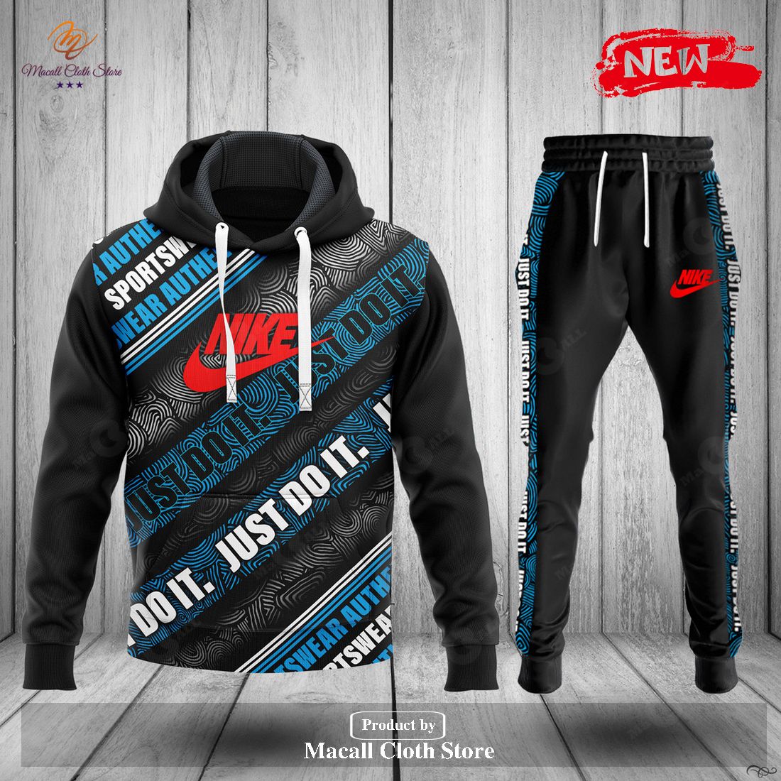Nike Fashion Blue Full Option Just Do It Luxury Design Hoodie Sweatshirt 3D And Pants