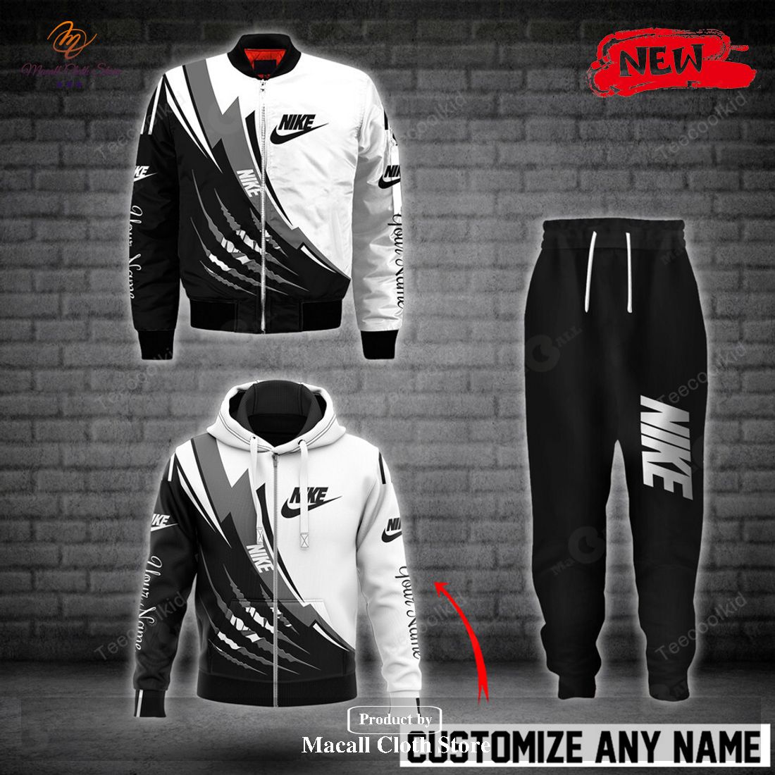 Nike Fashion Custom Black Stripes Luxury Hoodie Sweatshirt 3D And Pants