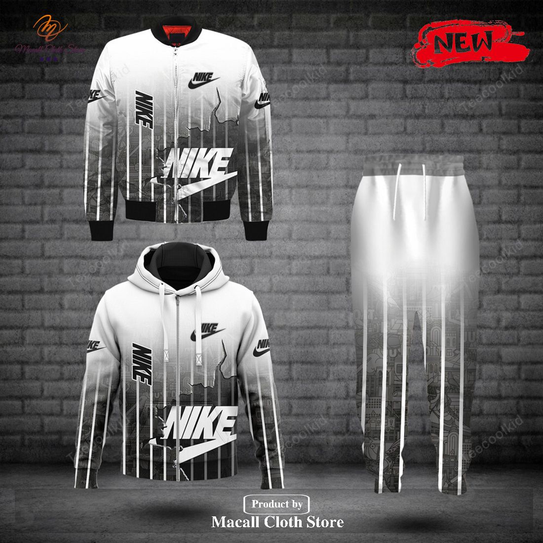 Nike Fashion White Color Gradients Luxury Design Hoodie Sweatshirt 3D And Pants