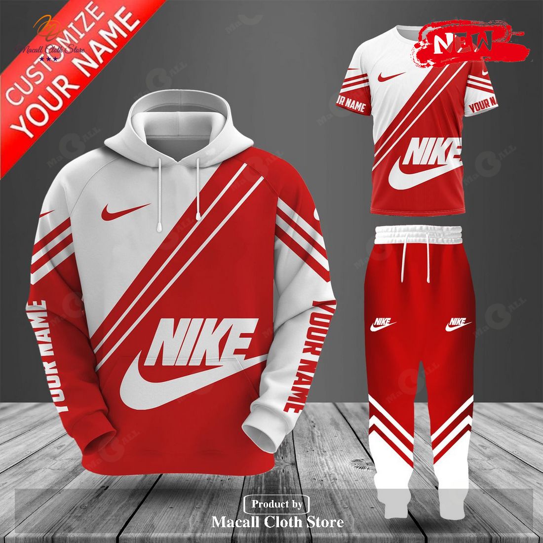 Nike White Red Mixing Color Luxury Design Hoodie Sweatshirt 3D And Pants