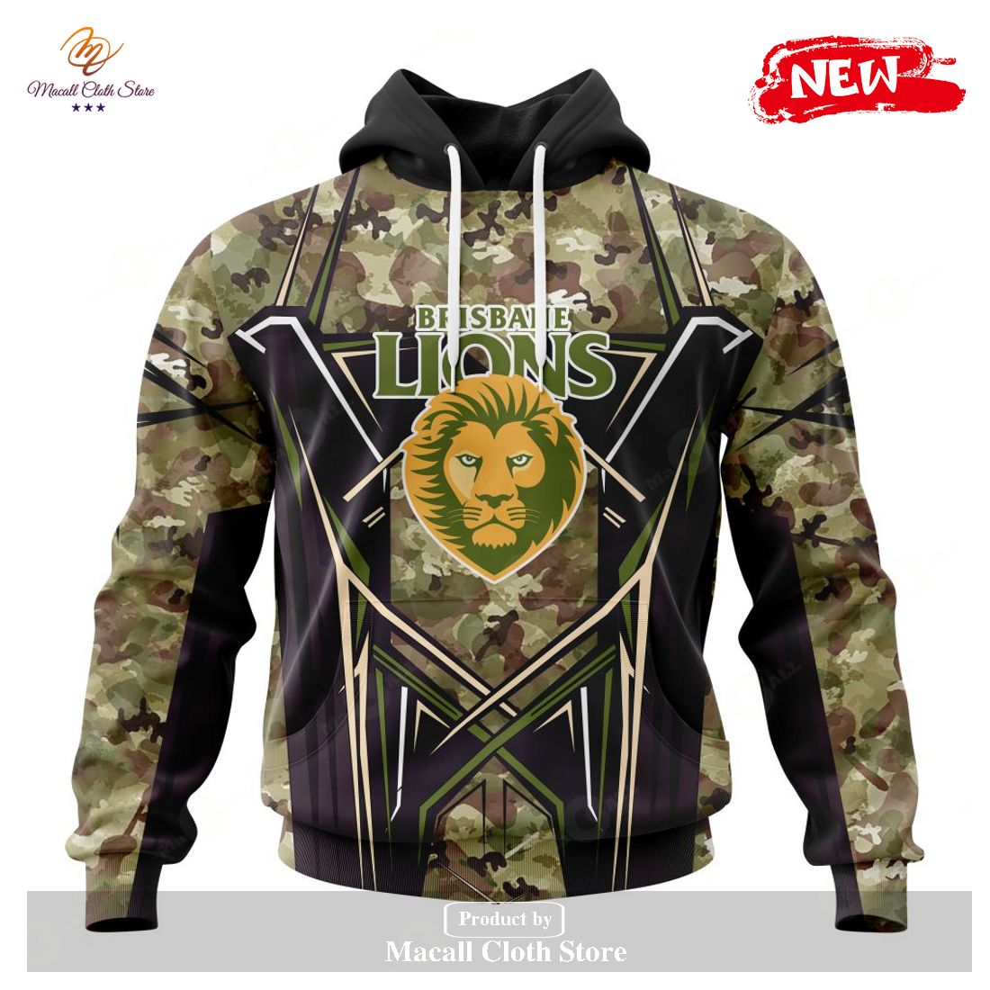 [NEW] Personalized AFL Brisbane Lions Special Camo Color Design Hoodie Sweatshirt 3D