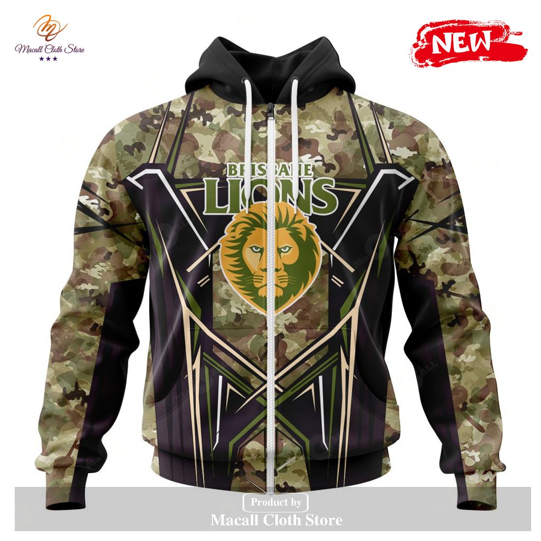[NEW] Personalized AFL Brisbane Lions Special Camo Color Design Hoodie Sweatshirt 3D