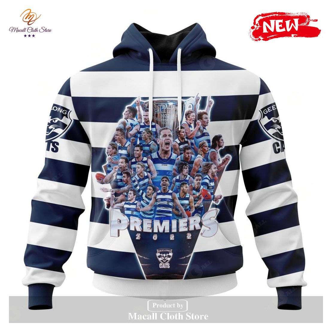 [NEW] Personalized AFL Geelong Cats 2023 PREMIERS Hoodie Sweatshirt 3D