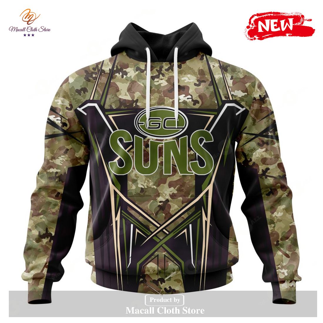 [NEW] Personalized AFL Gold Coast Suns Special Camo Color Design Hoodie Sweatshirt 3D