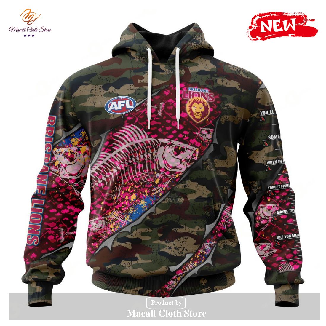 [NEW] Personalized AFL Brisbane Lions Special Camo Fishing Hoodie Sweatshirt 3D