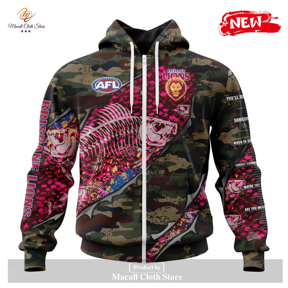 [NEW] Personalized AFL Brisbane Lions Special Camo Fishing Hoodie Sweatshirt 3D