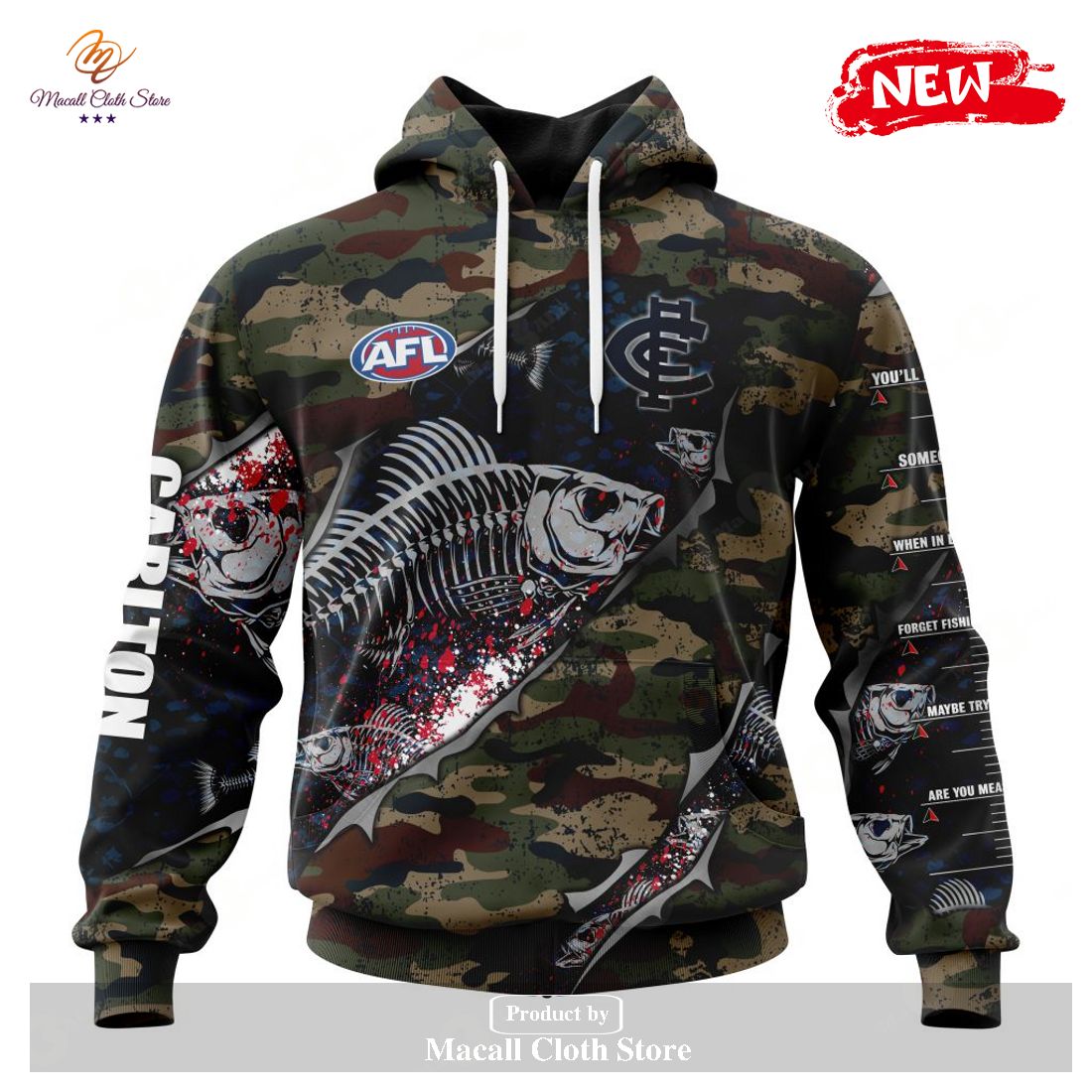 [NEW] Personalized AFL Carlton Football Club Special Camo Fishing Hoodie Sweatshirt 3D