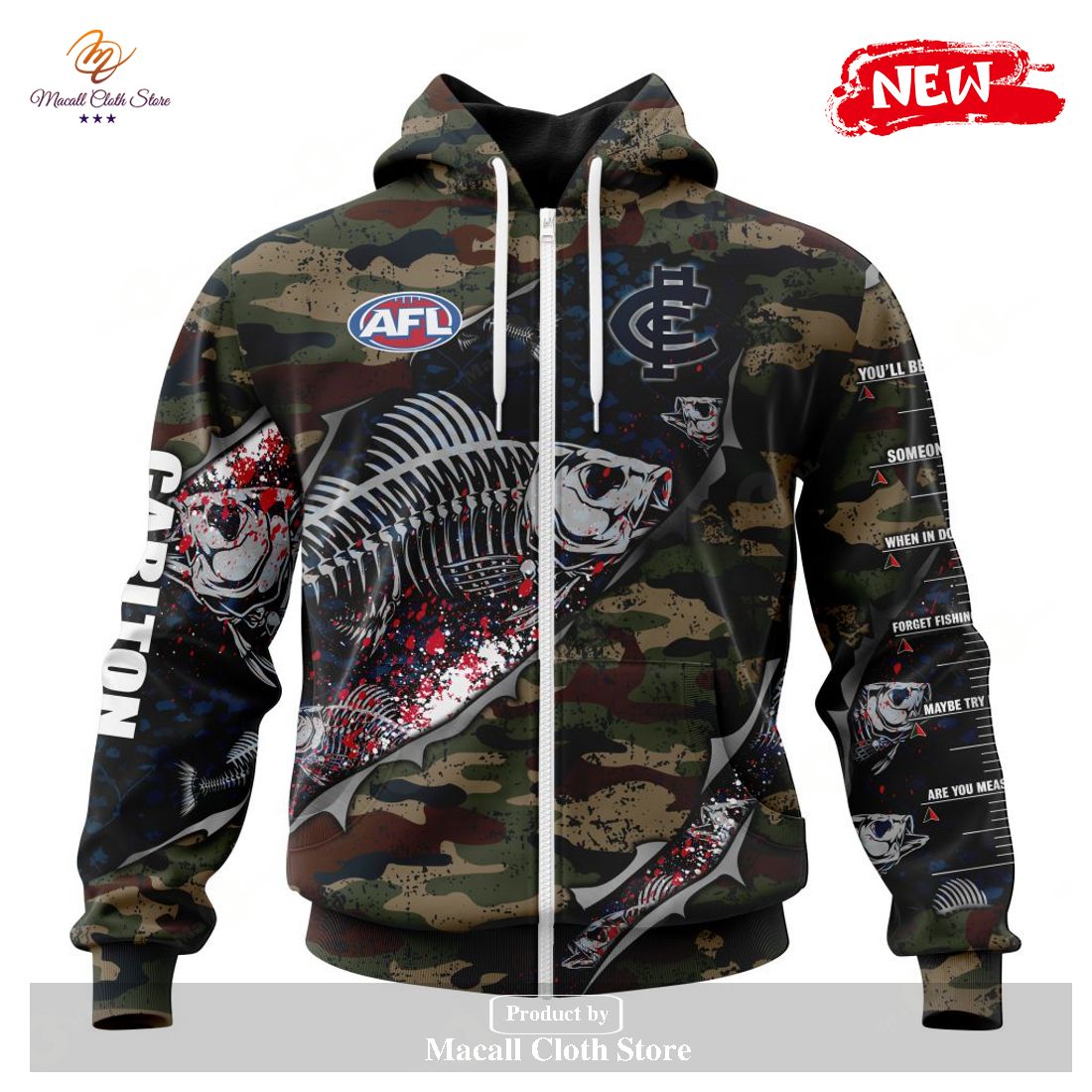 [NEW] Personalized AFL Carlton Football Club Special Camo Fishing Hoodie Sweatshirt 3D