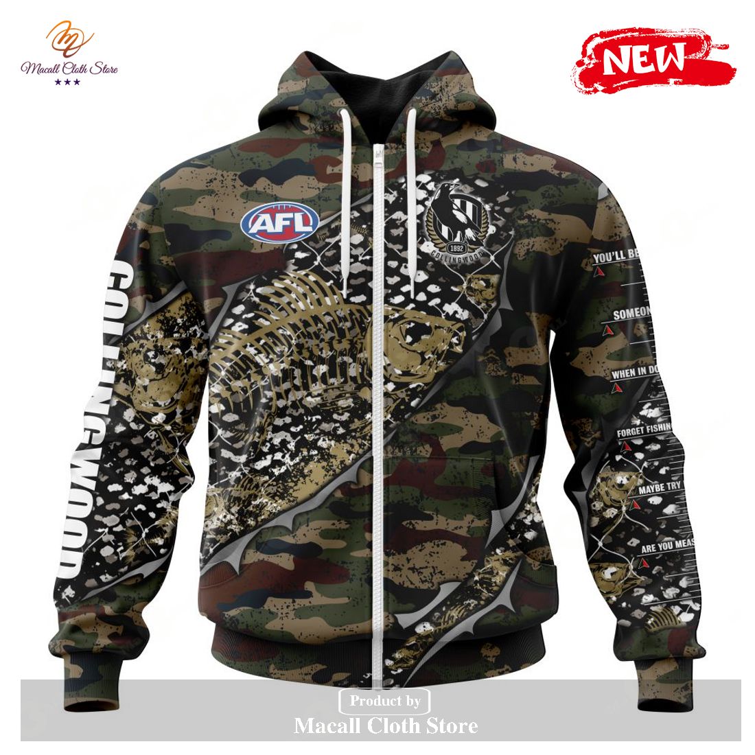 [NEW] Personalized AFL Collingwood Football Club Special Camo Fishing Hoodie Sweatshirt 3D