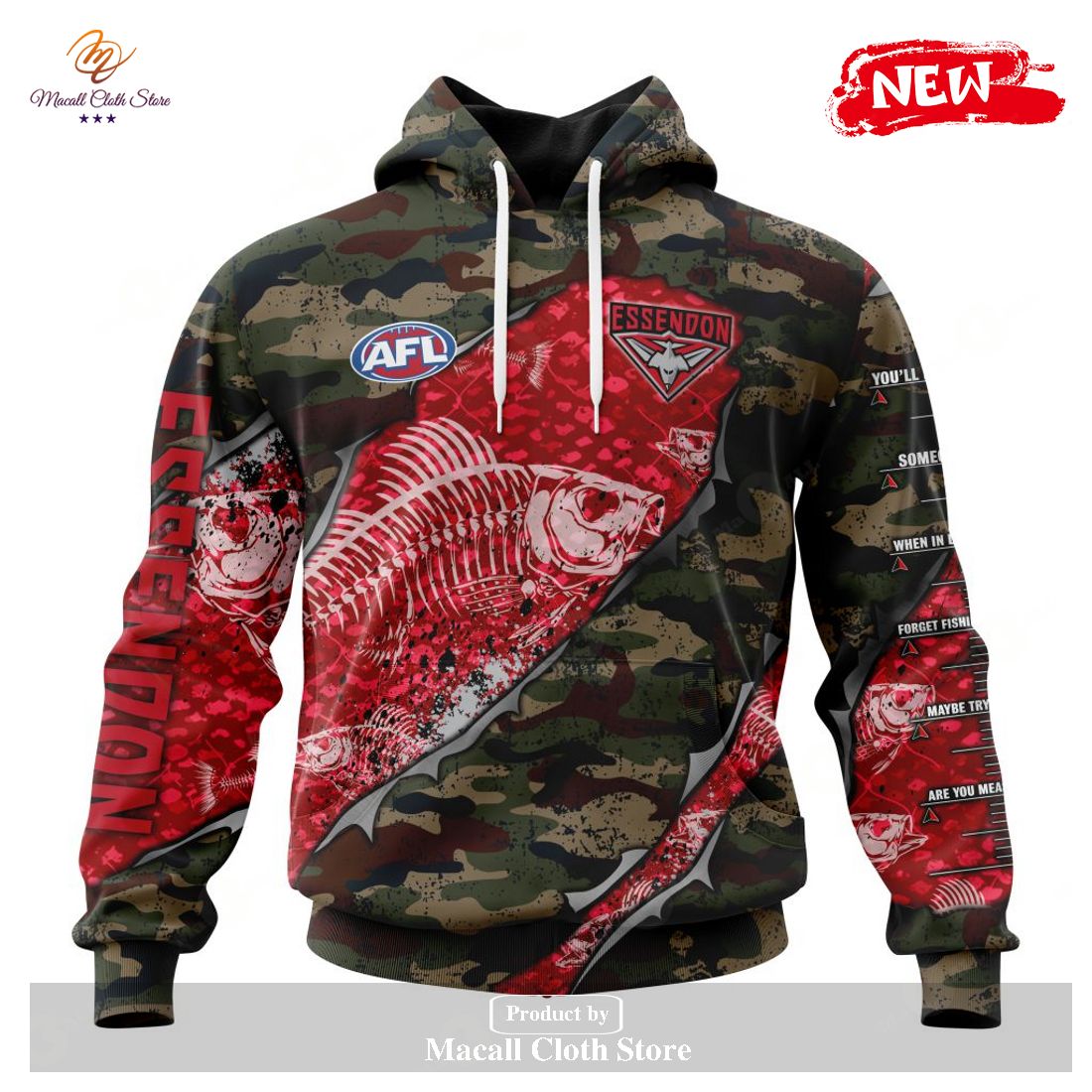 [NEW] Personalized AFL Essendon Football Club Special Camo Fishing Hoodie Sweatshirt 3D