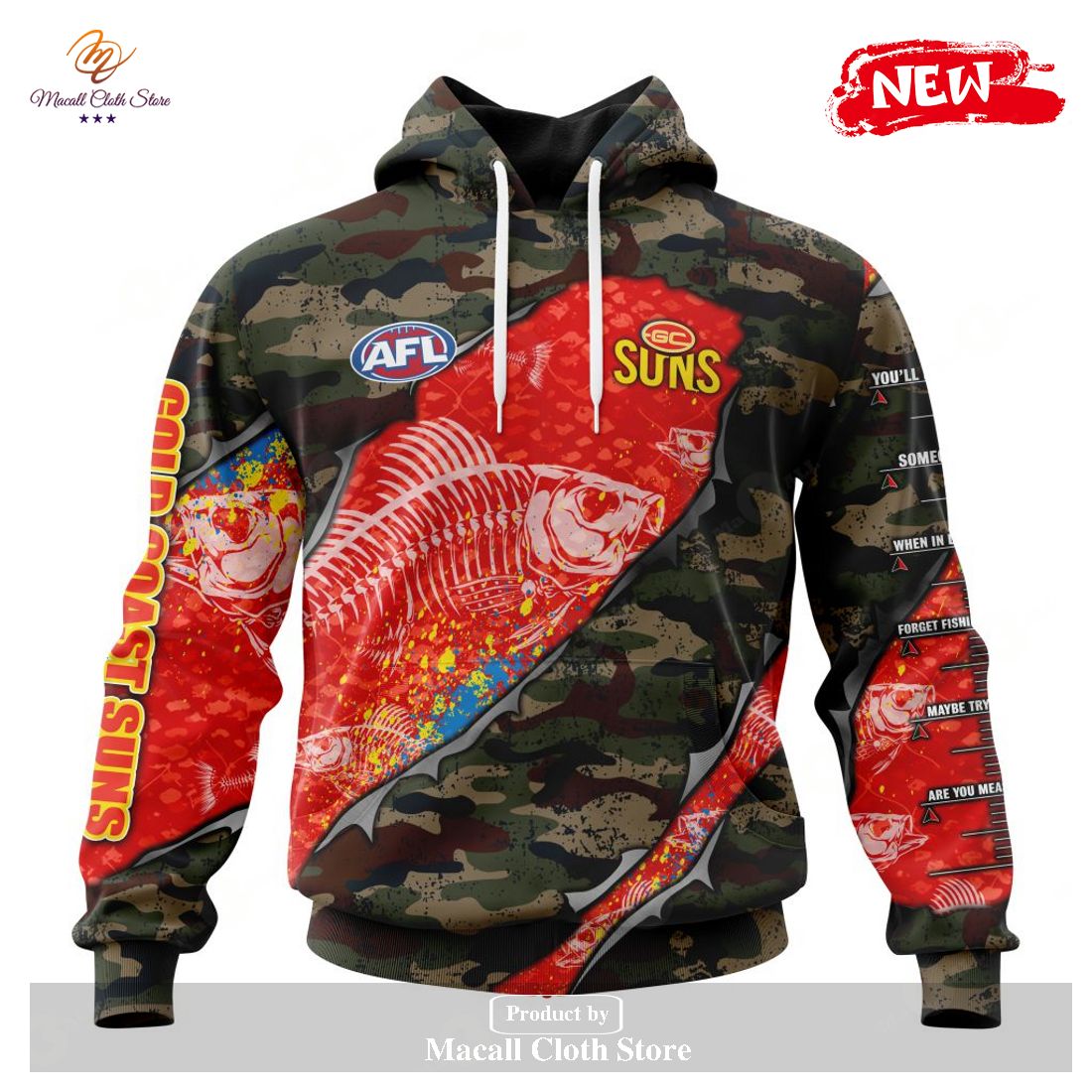 [NEW] Personalized AFL Gold Coast Suns Special Camo Fishing Hoodie Sweatshirt 3D
