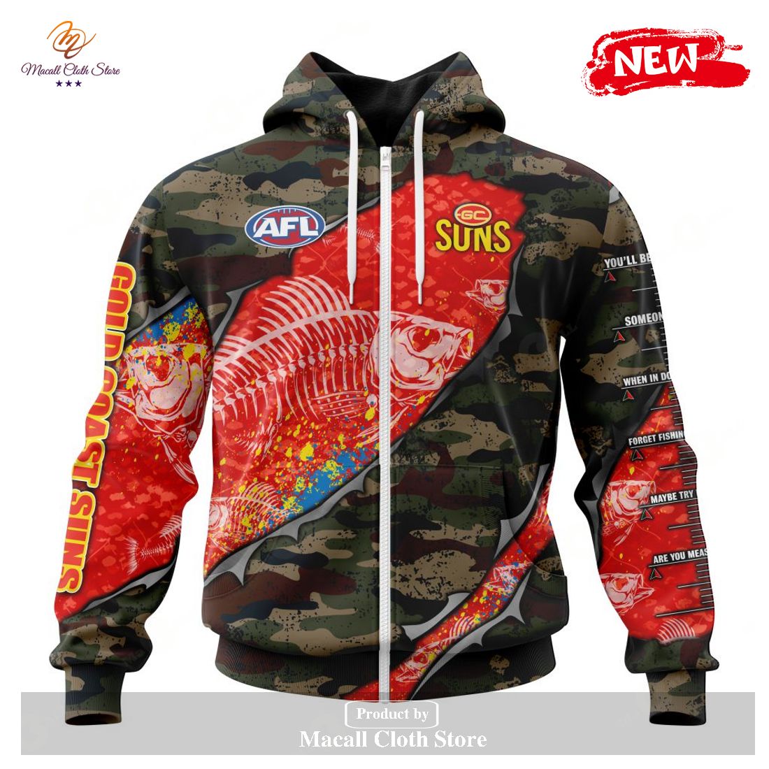 [NEW] Personalized AFL Gold Coast Suns Special Camo Fishing Hoodie Sweatshirt 3D