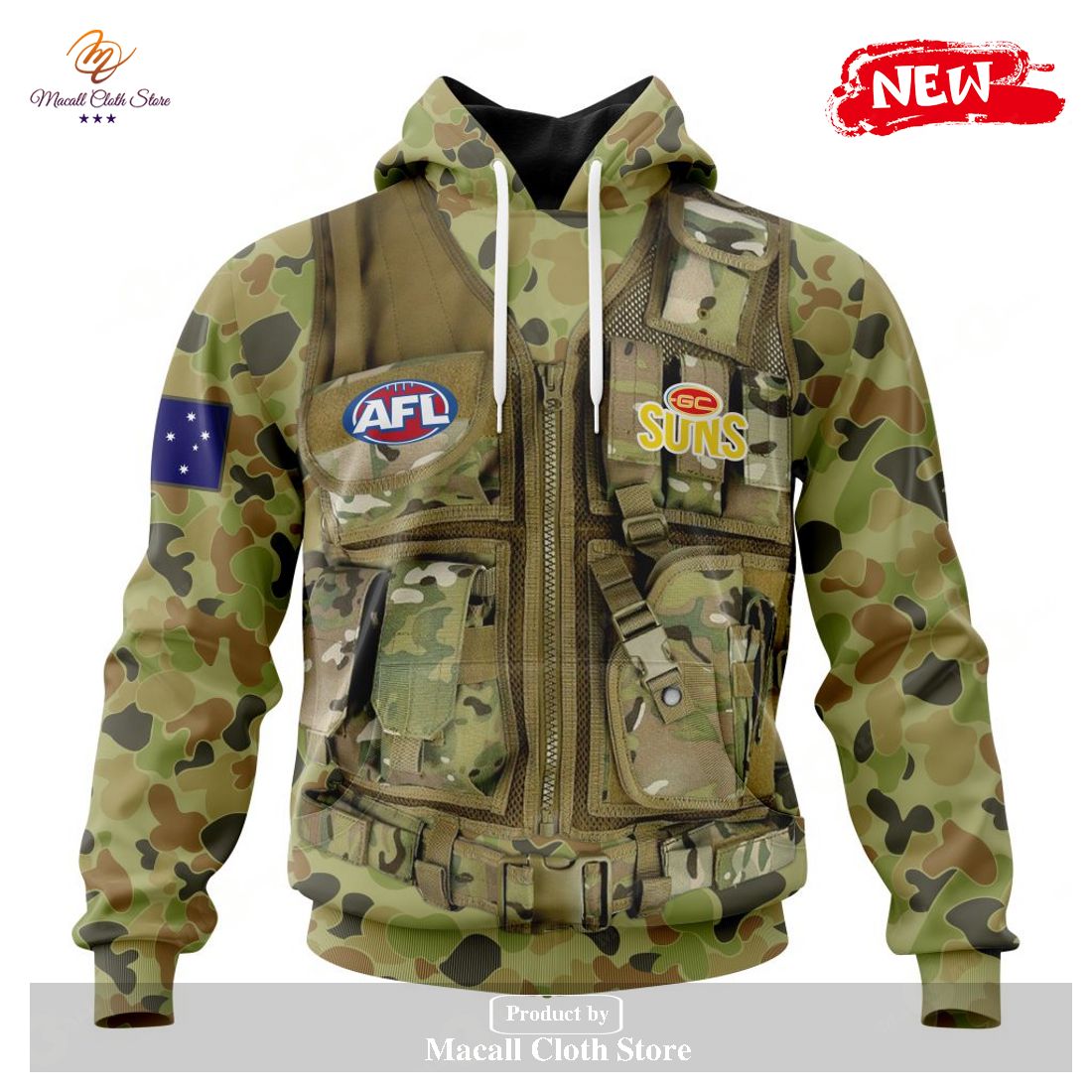 [NEW] Personalized AFL Gold Coast Suns Special Military Camo Hoodie Sweatshirt 3D