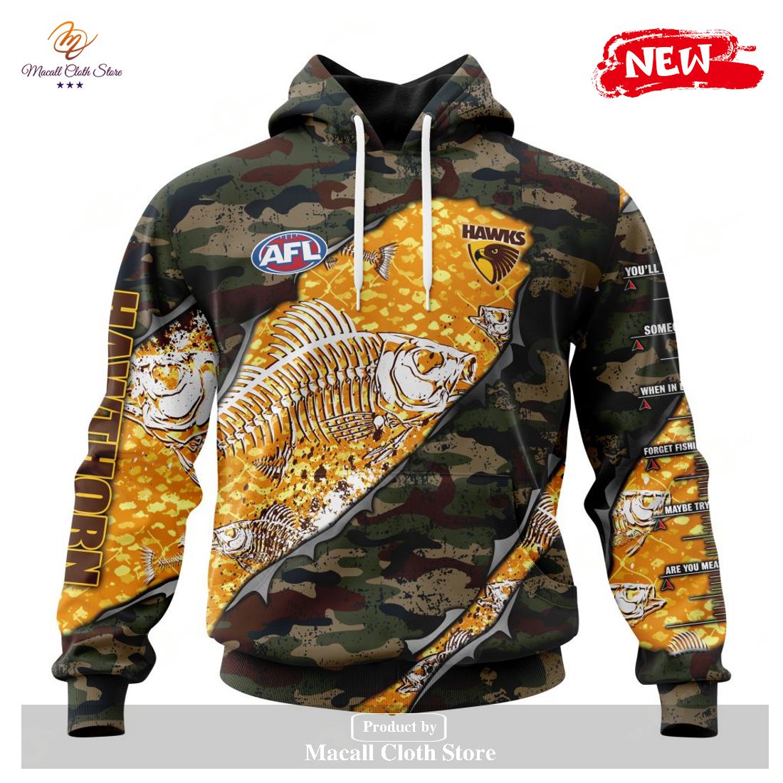 [NEW] Personalized AFL Hawthorn Football Club Special Camo Fishing Hoodie Sweatshirt 3D